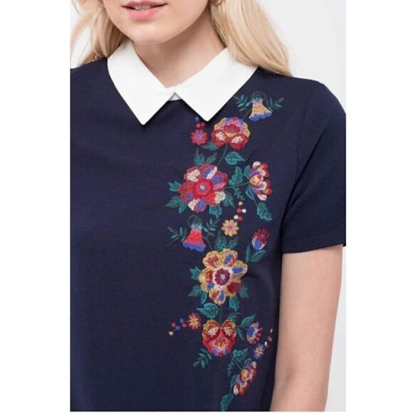 Blu Pepper Collared Floral Embroidered Dress M - Picture 4 of 6